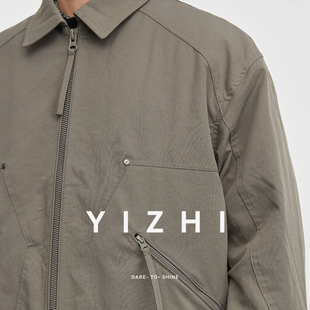 Giacca casual da uomo con zip intera 2025 Inverno Nuovo colletto con risvolto Tasche multiple Design Capispalla a maniche lunghe antivento Top