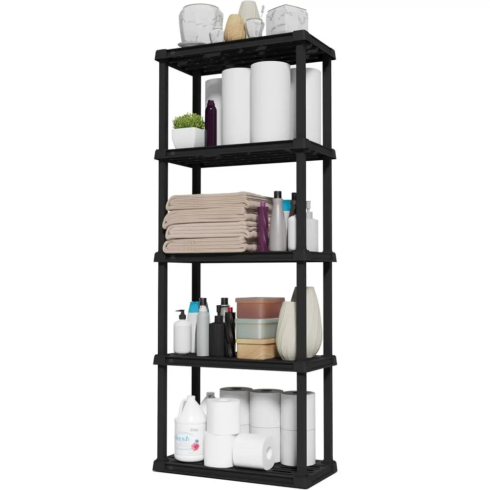 

5-Shelf Light Duty Plastic Storage Shelves, 250lb Capacity, 64 H x 24 W x 12 D, Storage Organizer for Bathroom, Laundry, Garage