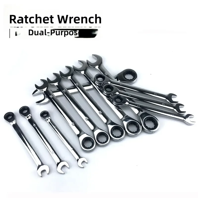 12 Piece Ratchet Wrench Set Dual Purpose Fixed Head Plum Blossom Spanner Labor Saving Auto Repair Tool Kit With Cloth Bag