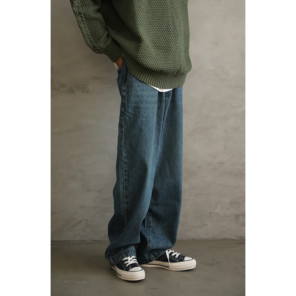 

Джинсы LH Store в японском стиле, свободные, повседневные, винтажные, прямого кроя, универсальные длинные брюки для молодых мужчин, смесь хлопка и полиэстера