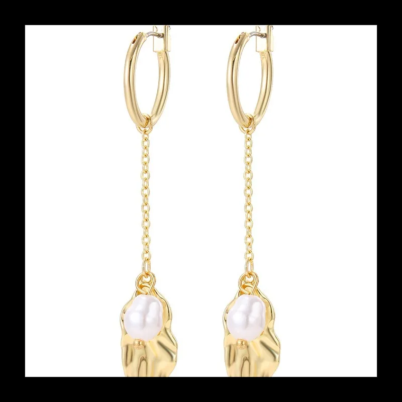 Kolczyki sztyfty ze srebra próby 925, pozłacane, modne, z temperamentem, imitacja pereł, popularne.