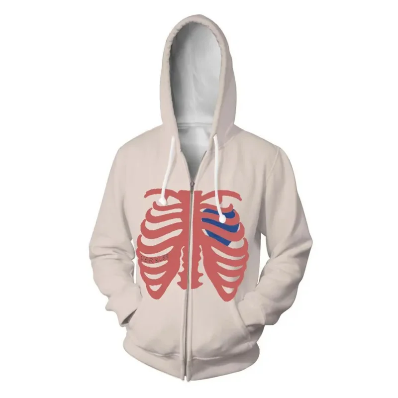 Skeleton Zip Up Hoodie Men Women Heart Funny 3D Printed Skull Hooded Coat Unisex Harajuku Street Wear