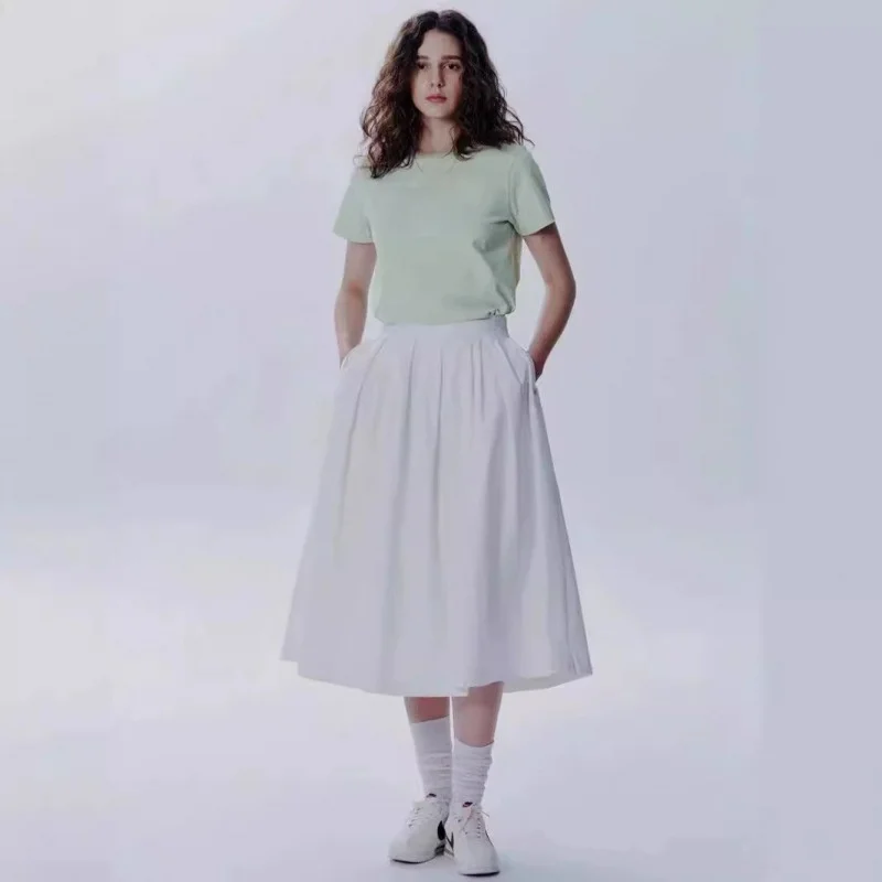 

High Waist A-Line Skirt Bla White f-length Women's Umbrella Skirt Slimming Versatile Marithe2024 Spring Summer New Arrival