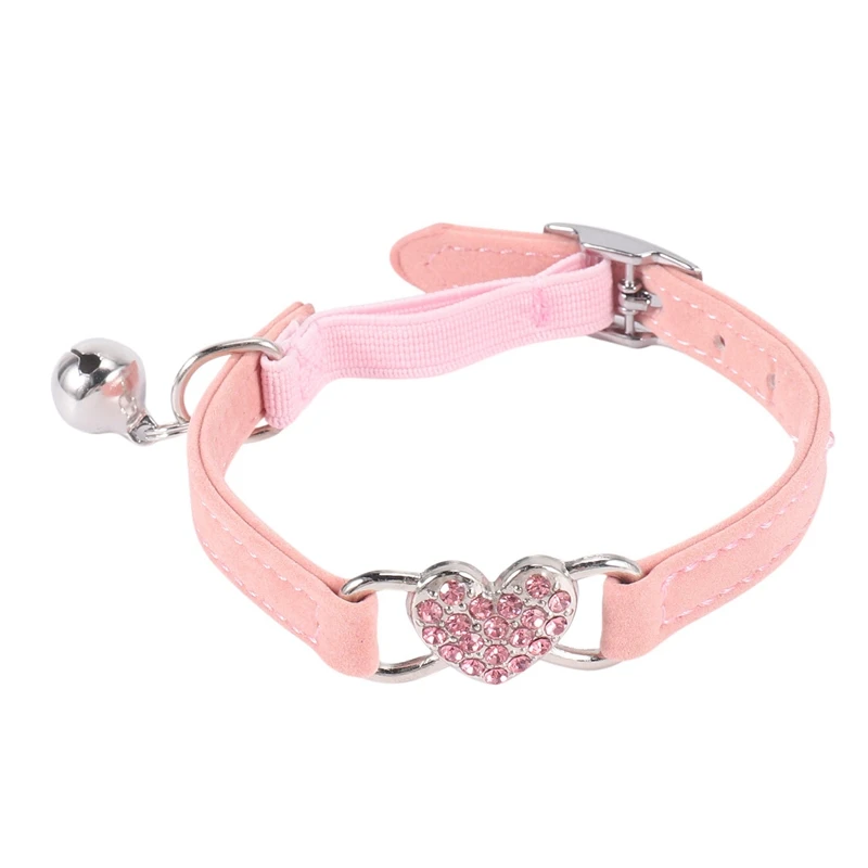 2X Heart Charm And Bell Cat Collar Safety Elastic Adjustable With Soft Velvet Material Collar Pet Product Small S Pink