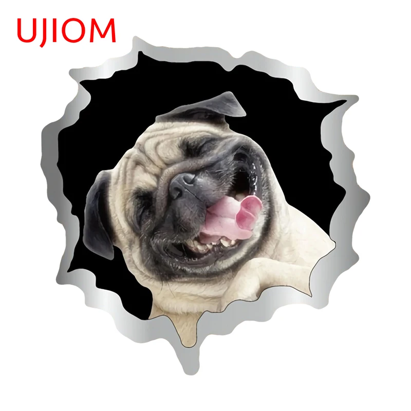 UJIOM-pegatinas de pared con grietas divertidas de perro Pug feliz, calcomanías atractivas para habitación de bebé, decoración de papel tapiz divertida y creativa