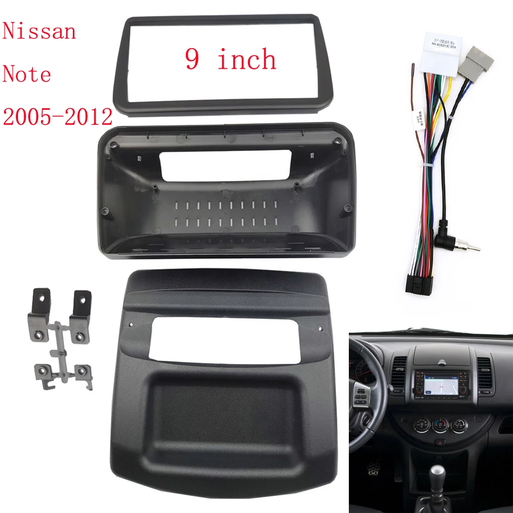 9 inch 2din Car Radio Fascia Stereo Panel Plate For Nissan note 2005-2013 car audio Frame Dash Kit cable wire