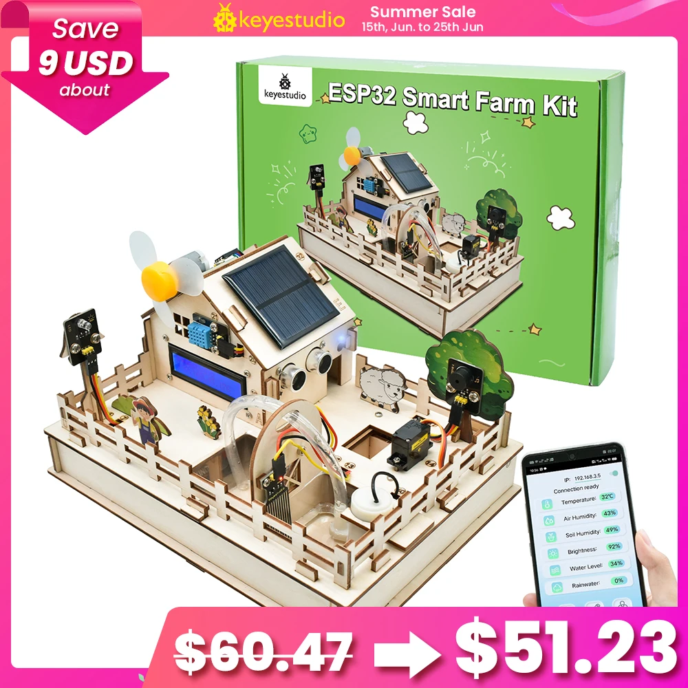 

Keyestudio ESP32 Smart Farm Kit IOT Kit с платой ESP32 для Arduino Scratch 3,0, графическое программирование, DIY умный стартовый комплект