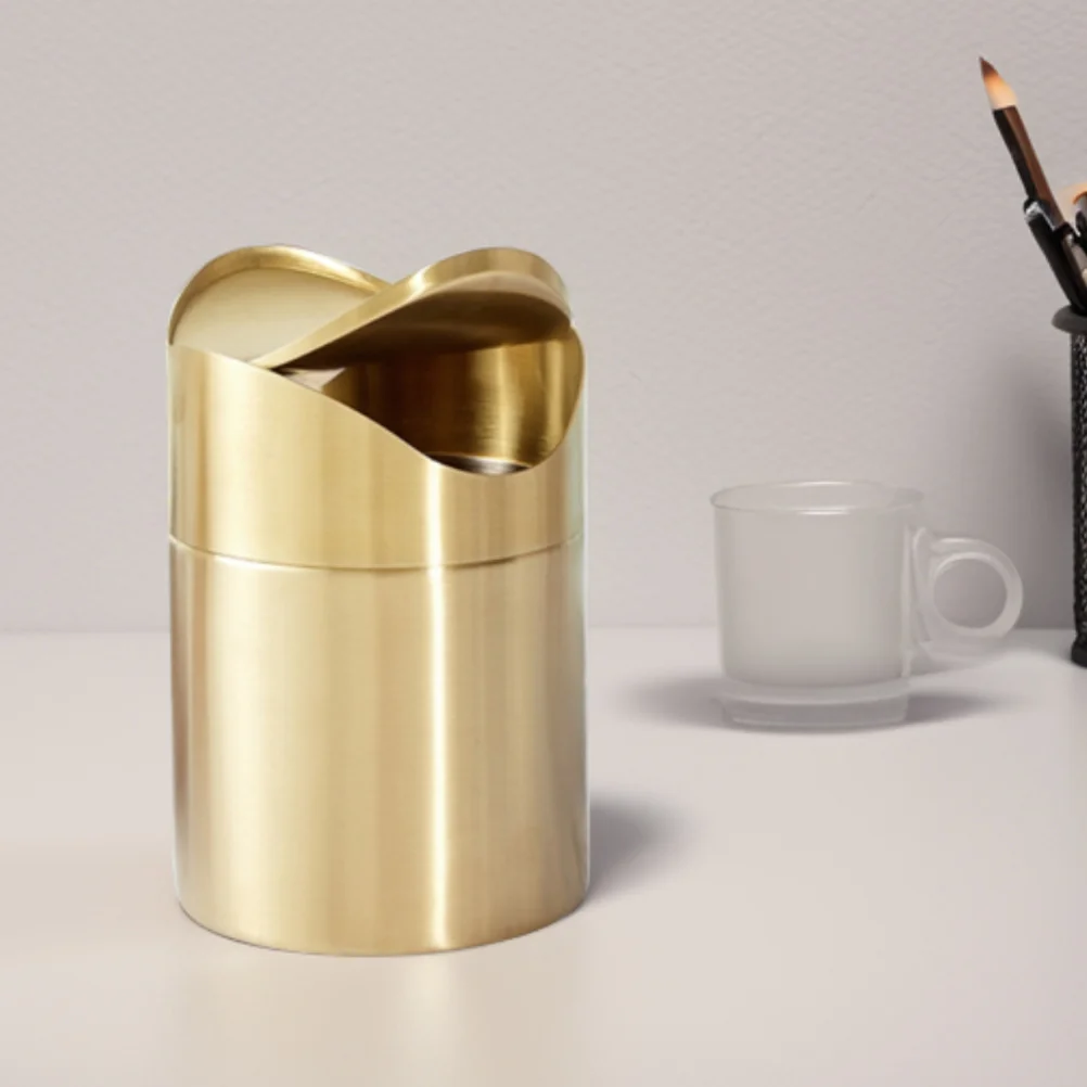 

Mini Trash Can With Lid Small Trash Can Desk Trash Can Countertop Mini Garbage Cans Tiny Waste Basket Golden