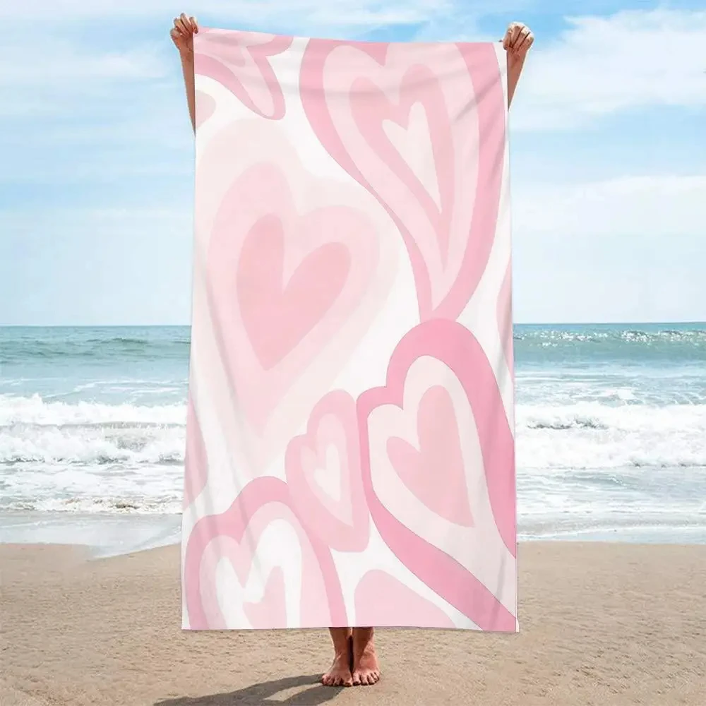 Creative Pink Love Beach Towels Sport Fast Drying Quick-drying Absorbent Ultra Comfort Adults Kids Travel Swim Beach Towels