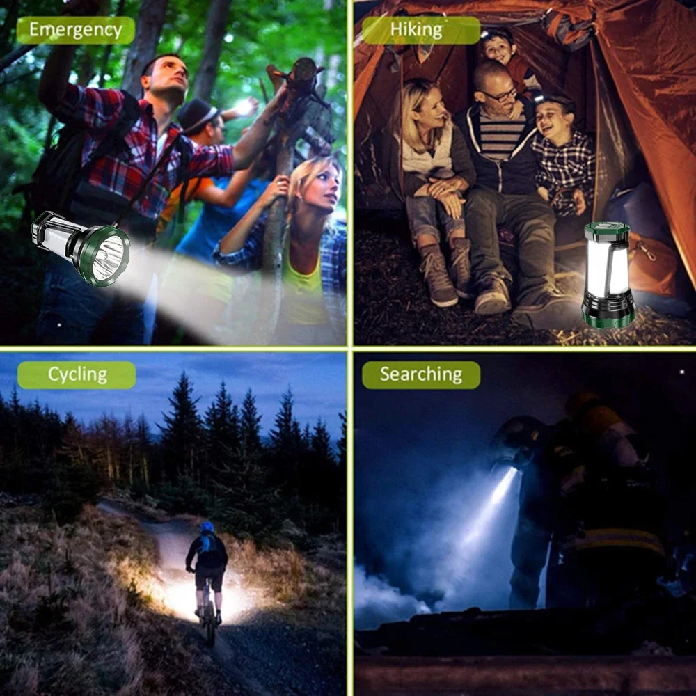 Portable LED Searchlight USB-C Rechargeable Flashlight Outdoor Waterproof Flood Light Output Emergency Camping Lantern Spotlight