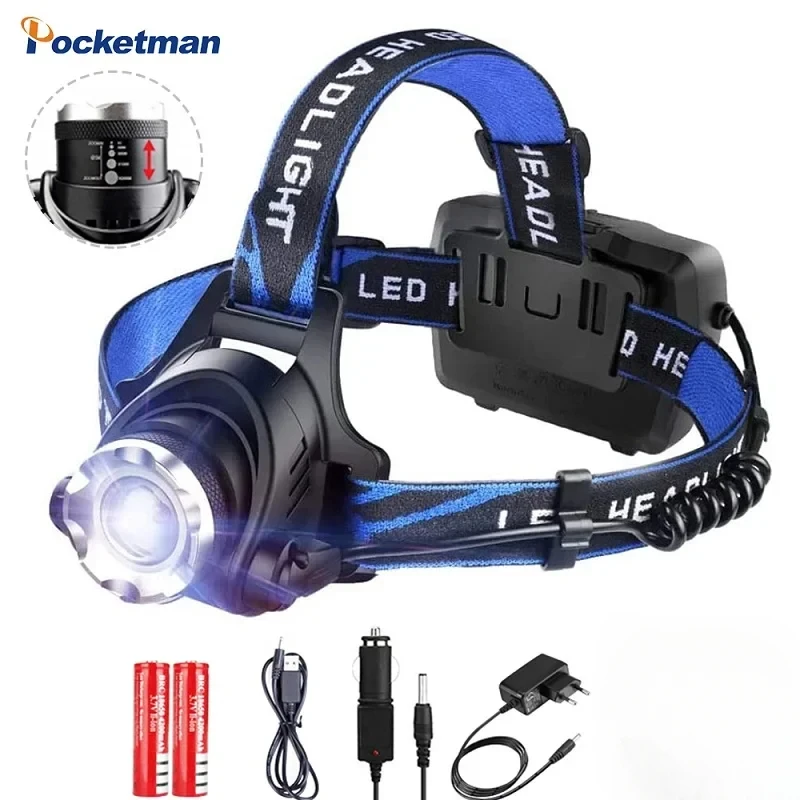 

Strong Light LED Headlamp Outdoor Patrol Zoomable Headlight Waterproof Head Torch Flashlight By 18650 Battery for Fishing Riding