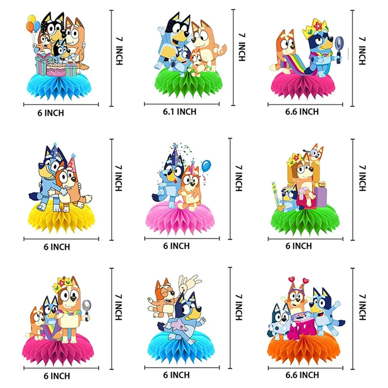 Bluey Bingo Themed Anime Figuren Dekorationen Kindergeburtstag Urlaub Party Desktop Wabenornamente