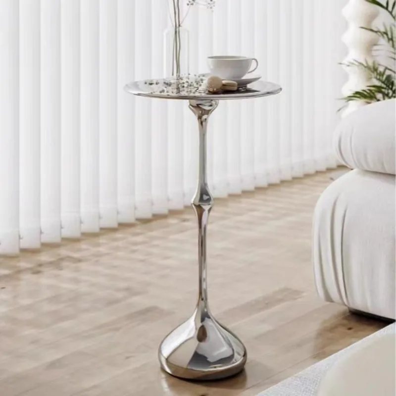 

2I water drop edge few small apartment corner few stainless steel mirror round small coffee table light luxury simple mini sofa