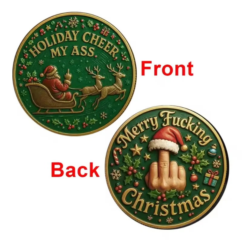 1pc Funny Sarcastic Christmas Challenge Coin Anti-Holiday Humor Naughty Santa Commemorative Token Novelty Xmas Gag Gifts