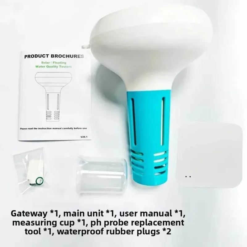 7-in-1 Tuya ZigBee Solar Floating Pool Water Quality Tester, PH/ORP/EC/TDS/Salinity/Temp/Chlorine Monitor for Swimming Pool Spa