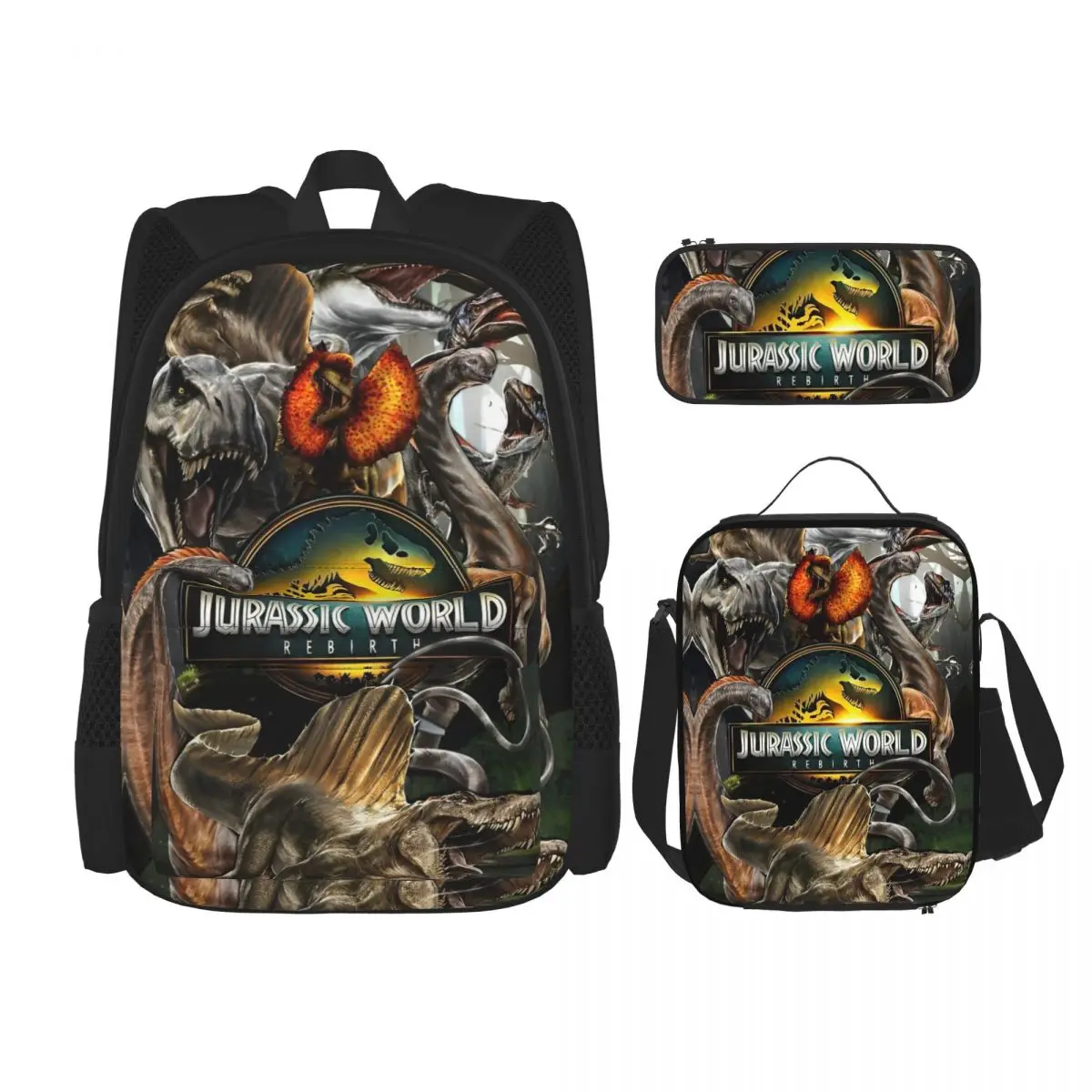 

Dinosaur World Jurassic World 3pecs/set Backpack for Teenage Laptop Canvas Bags Lunch bag Pencil Case