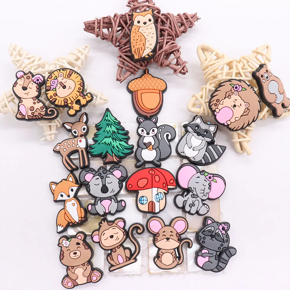 New Arrival 1-18pcs Shoe Charms Elephant Lion Hedgehog Monkey Bear Accessories PVC Shoes Decoration For Wristbands Kids Gift