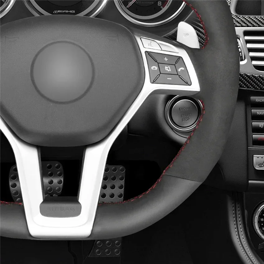 Black Artificial Suede Leather Steering Wheel Cover For Mercedes Benz AMG A45 W176 W204 W212 C117 C218 X156 X218 R231 2011-2016