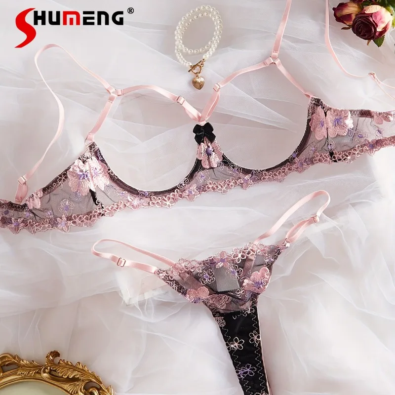 

Pure Desire Sexy Lingerie Set for Women French Embroidery Bra Outfits Female Underwire Push Up Three Point Design Underwear
