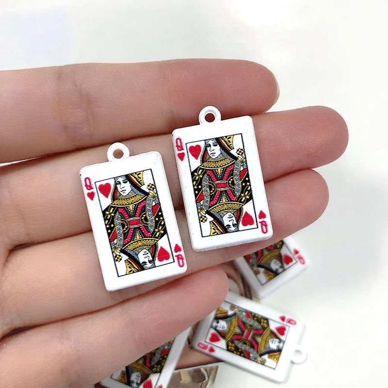 Pendientes de aleación de cartas de juego de mesa, colgantes divertidos de Reina y Rey para pulsera, fabricación de joyas DIY, 10 unids/lote por paquete