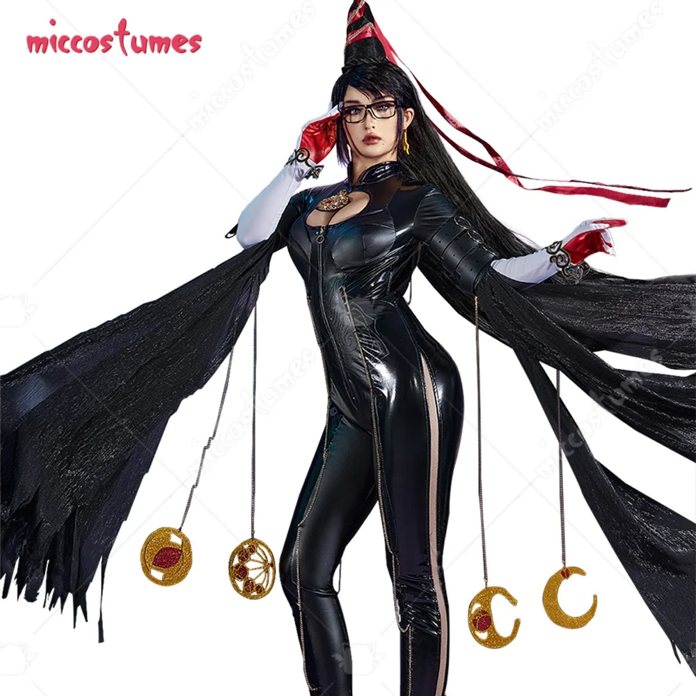 

Miccostumes Women's Black Witch Cosplay Costume Backless Bodysuit with Gloves Chains and Socks for Party Halloween