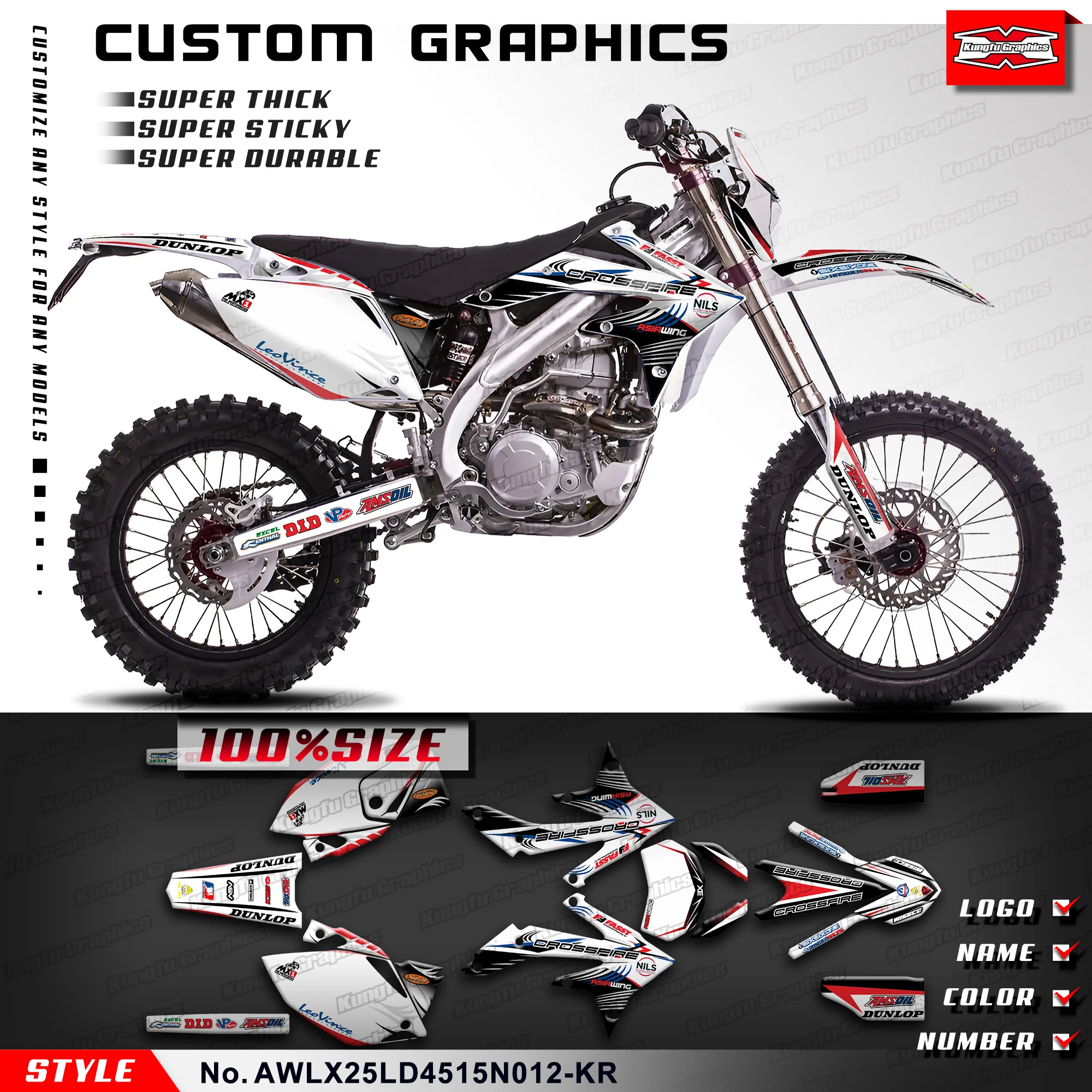 

KUNGFU GRAPHICS Racing Graphics Durable Vinyl Decal Kit for Asiawing LX250 LD450 2015-2024, AWLX25LD4515N012-KR