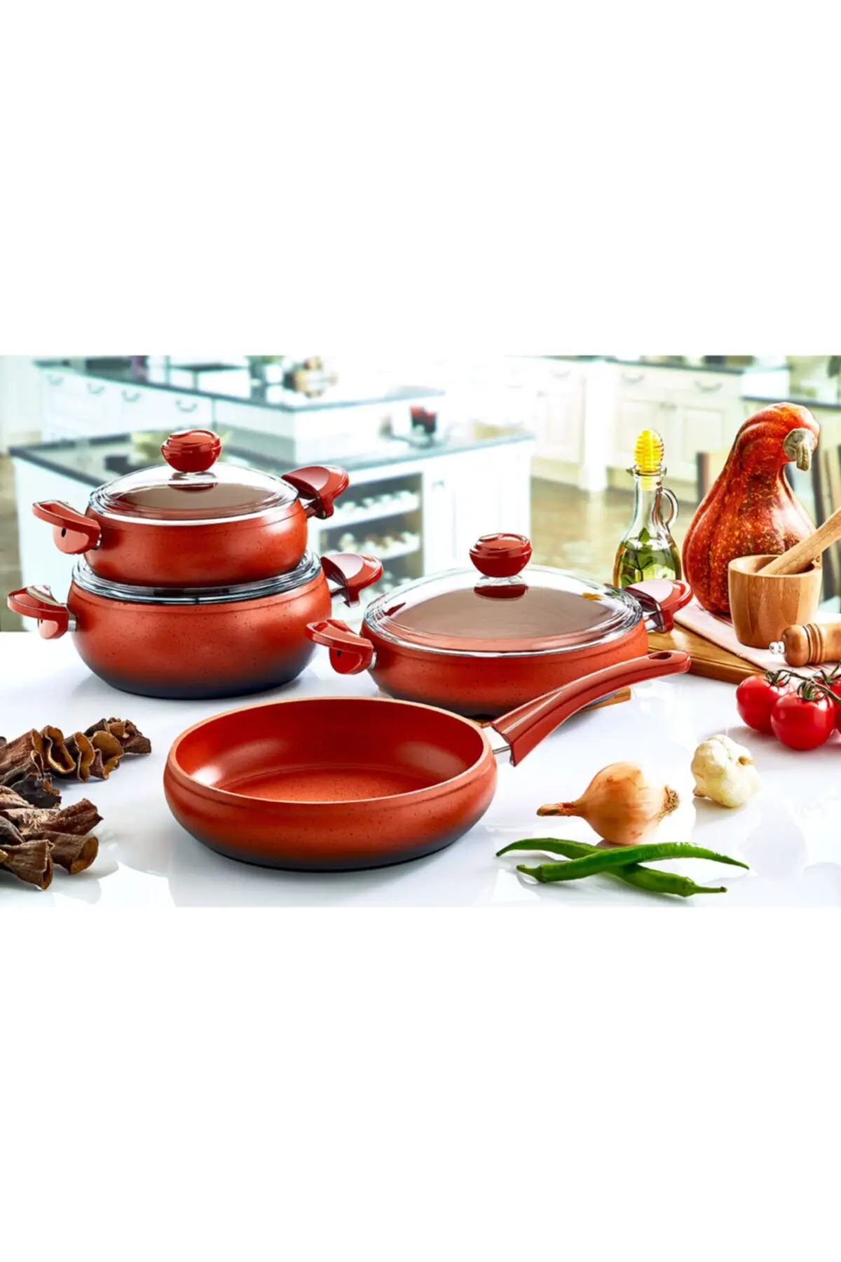 

DOLBOVI 9 piece granite sphere Cookware Set glass lid (T) red Cookware Set