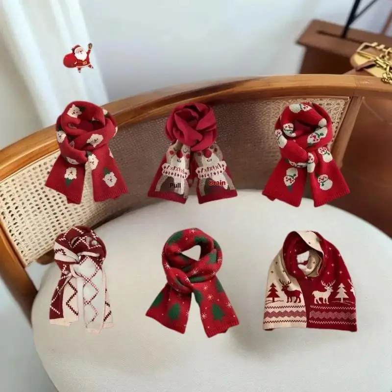 المألوف عيد الميلاد الأيائل ثلج وشاح شال دافئ وشاح أحمر طالب زوجين هدية الكريسماس الشتاء الدافئة وشاح حماية الرقبة