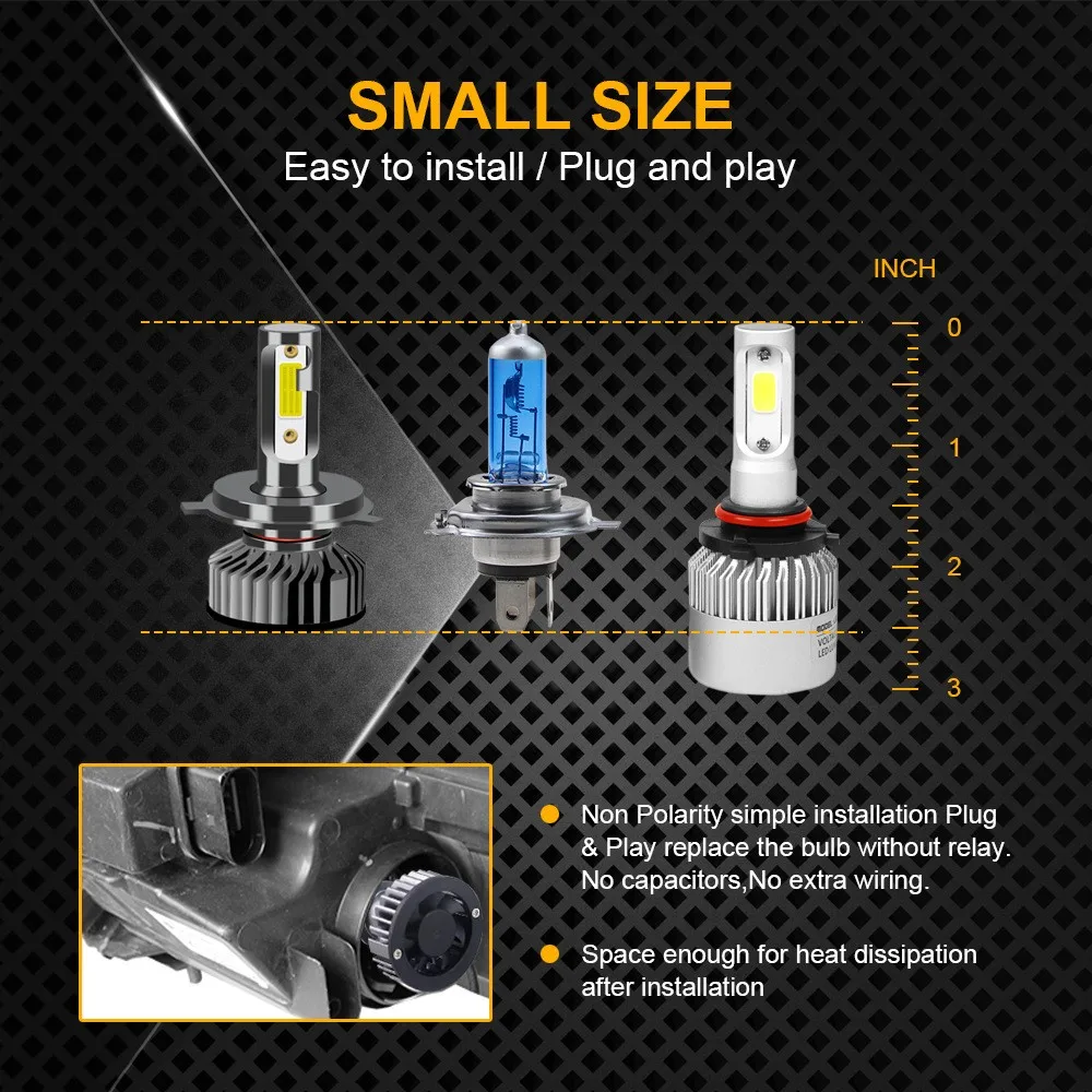 2pcs 20000LM H4 Turbo Car Headlight 72w H7 Led Lights H11 LED Bulb H8 H9 9005 HB3 9006 HB4 6000K Auto fog Light 12V Auto Lights