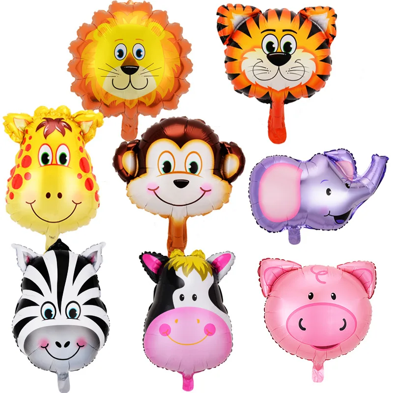 Medium Cartoon Animal Head Jungle Forest Party Decoration Arrangement Helium Floating Empty Animal Balloon Aluminum Film