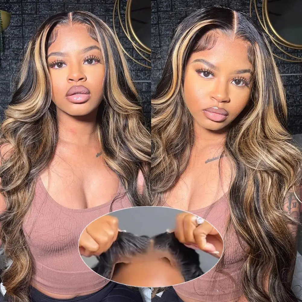 

Highlight Ombre 13x4 Lace Front Wigs Human Hair Pre Plucked 150% Density Balayage Wig Human Hair Body Wave Lace Front Wigs
