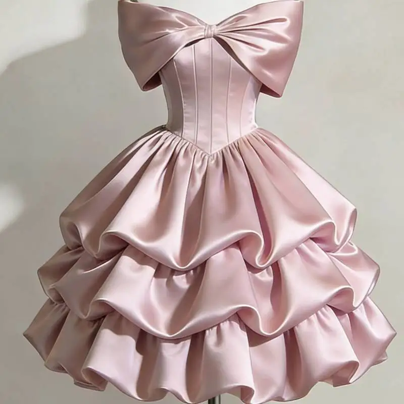 

Pink Shoulder Birthday Skirt High-end Niche Student Day Bar Mitzvah Dress Rich Family Daughter Style Princess Dress