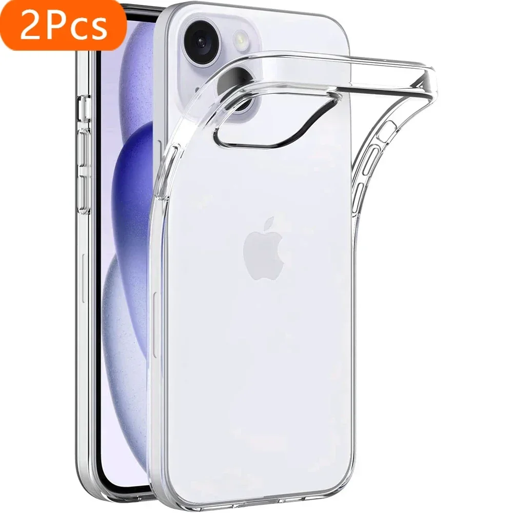 

2Pcs Ultra Thin Silicone Soft Case For iPhone 16 15 14 Plus 13 12 Mini 11 Pro Max Clear Transparent Back Cover Slim Shell Shockp