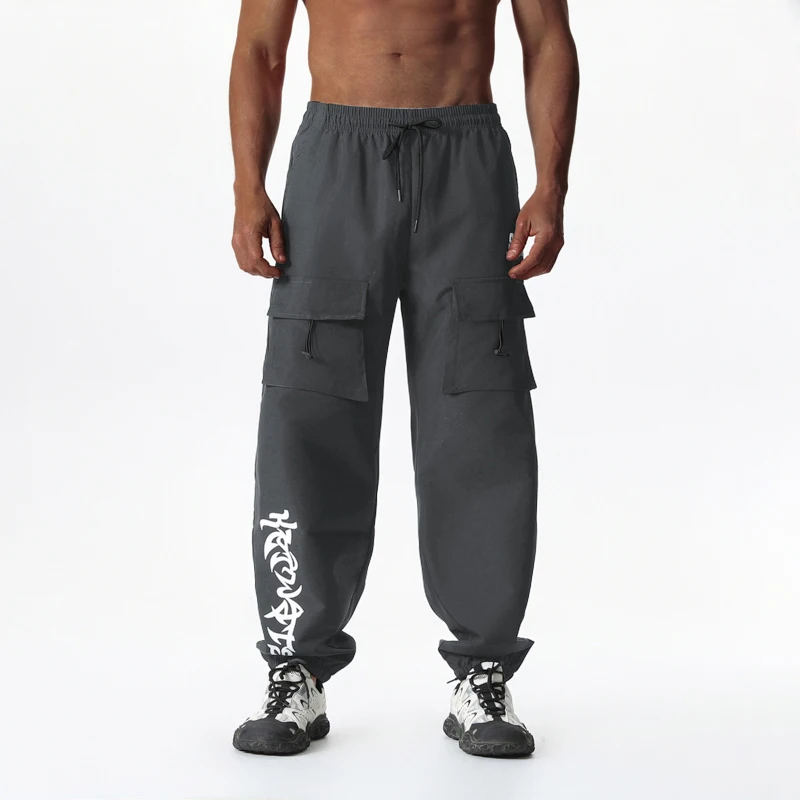 بنطال كارجو للرجال بخصر برباط، جيوب متعددة المرافق، كاحلين مكبل، نمط شارع كاجوال للارتداء اليومي والخارجي #3
