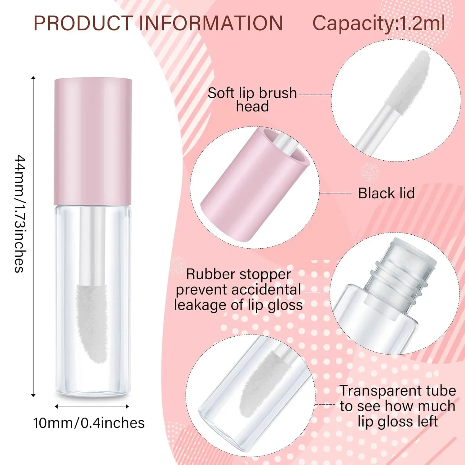 100 Pcs 1.2ml Clear Mini Lip Gloss Tubes Fillable Empty Lipstick Gloss Container For Women Girls DIY Makeup