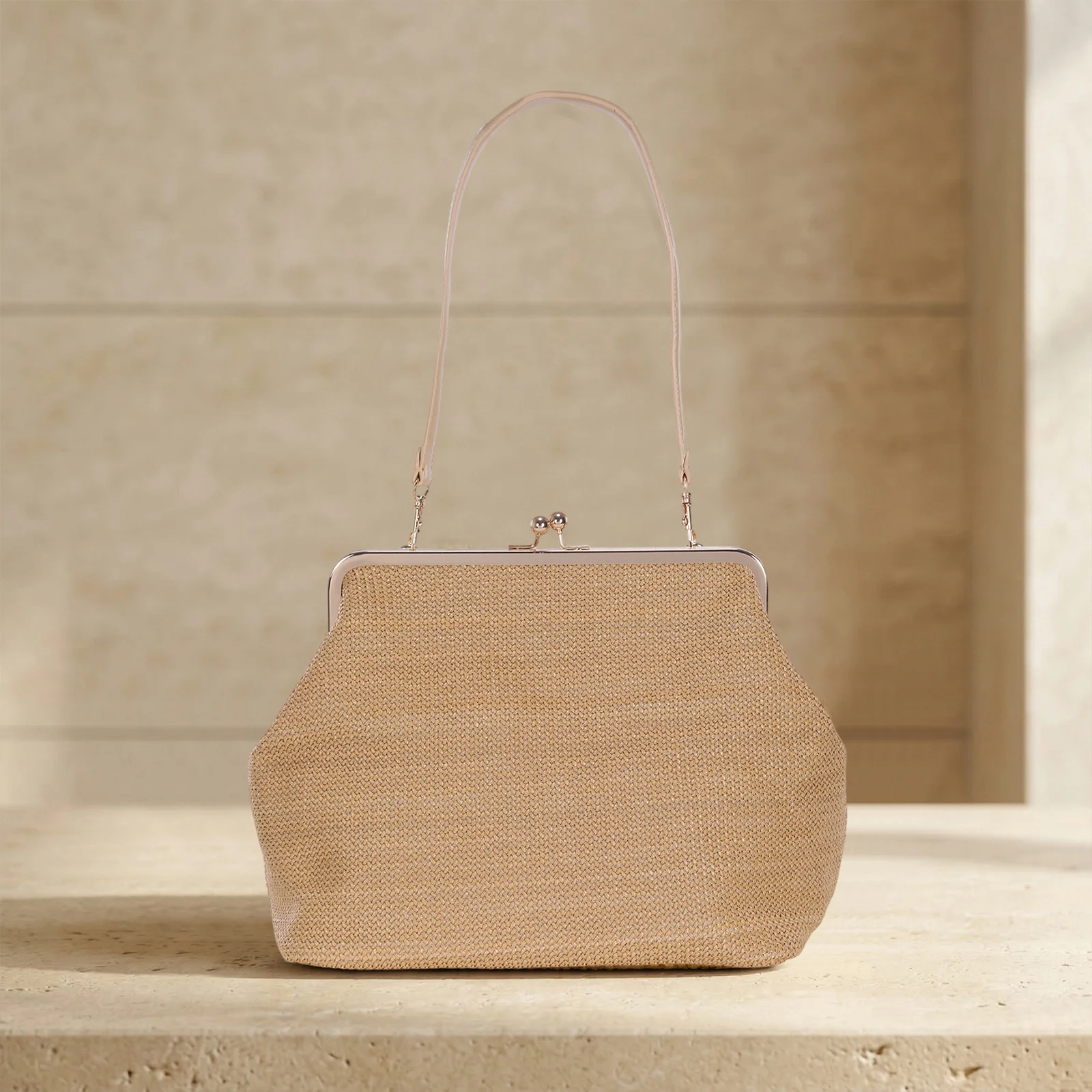 

Women Straw Casual Handbag Stylish Striped Buckle Bag Versatile Handle Beach Purse for Summer Vacation Travel (Yellow)