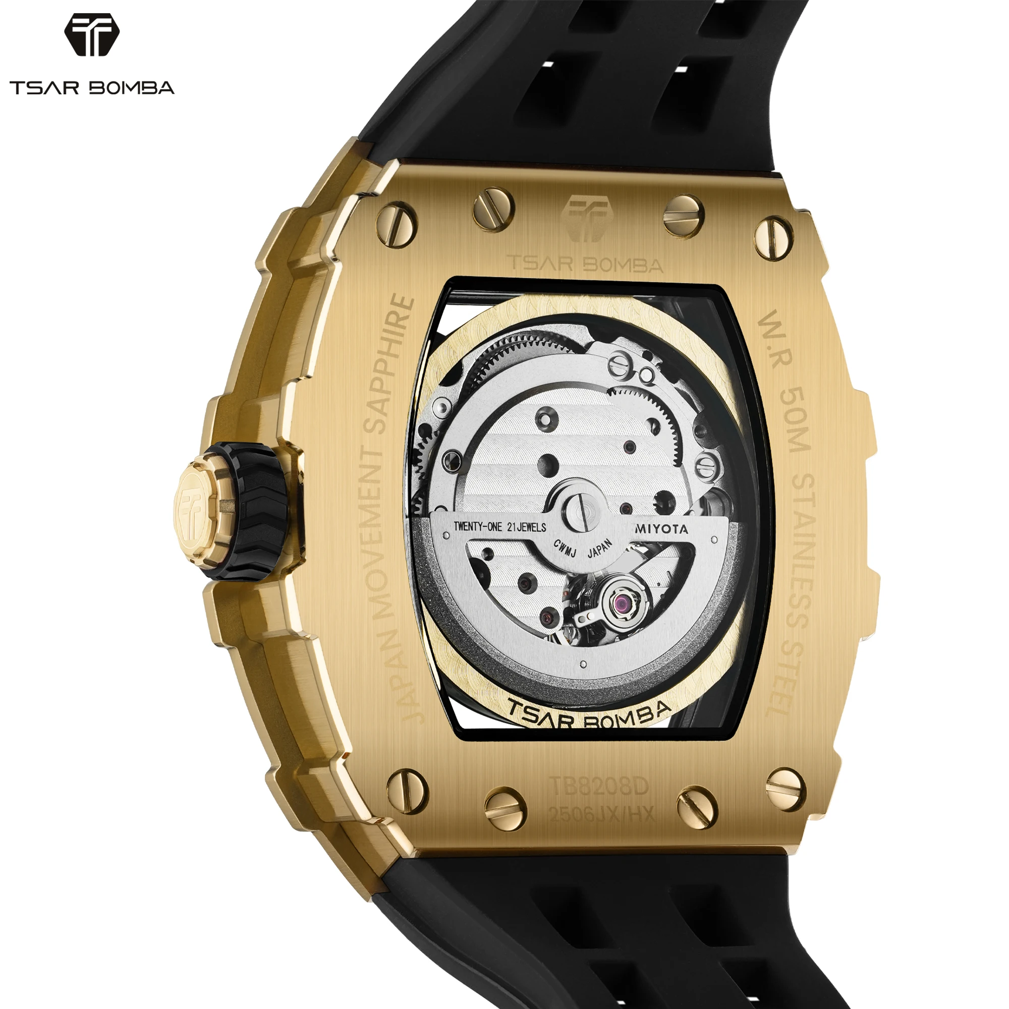 TSAR BOMBA New Men's Luxury Automatic Watch Japanese Movement  Sapphire Crystal  50m Water Resistance  Classic Tonneau Design