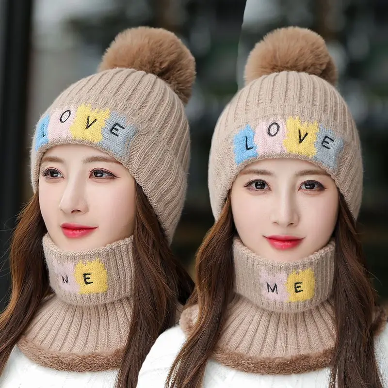 Women's Hat And Scarf 2 Piece Set Winter New Ladies Knitted Warm Hat Fashion Trend Female Caps