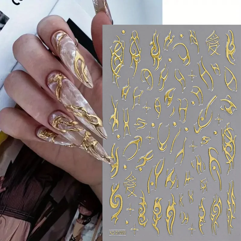 1 قطعة الذهب والفضة كول الطوطم فاينز مسمار الفن ملصقات Y2K الشرير القوطية لهب مسمار المتزلجون غير النظامية خطوط فاتنة المشارب مسمار العرض *