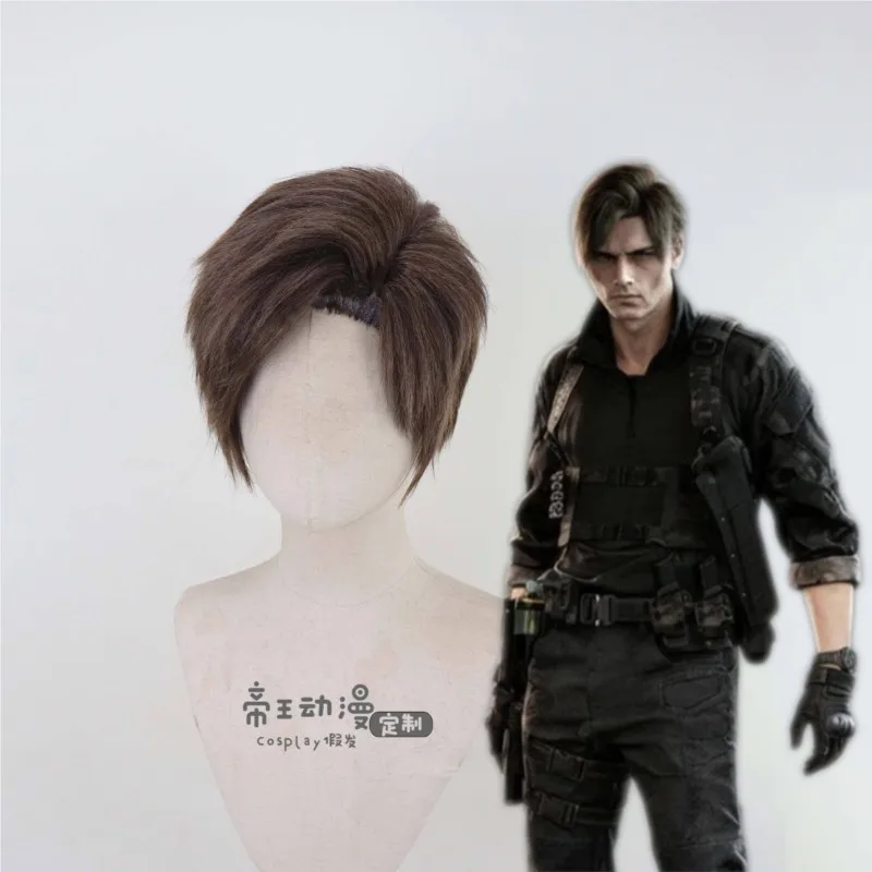 Peluca de Cosplay Re9 REQ Leon para Hombre, Peluca de Juego de Rol de Halloween de Evil Requiem Leon Reon Scott S. Kennedy, Cabello Natural Resistente al Calor