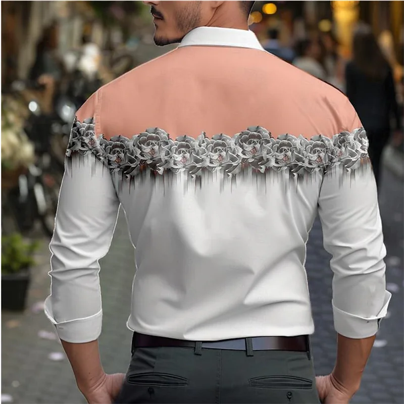 Flower 3D Printed Shirt Men\'s Spring Autumn Long Sleeve Lapel Top New Fashion Casual Shirt Street Wear 6XL Men\'s 2024