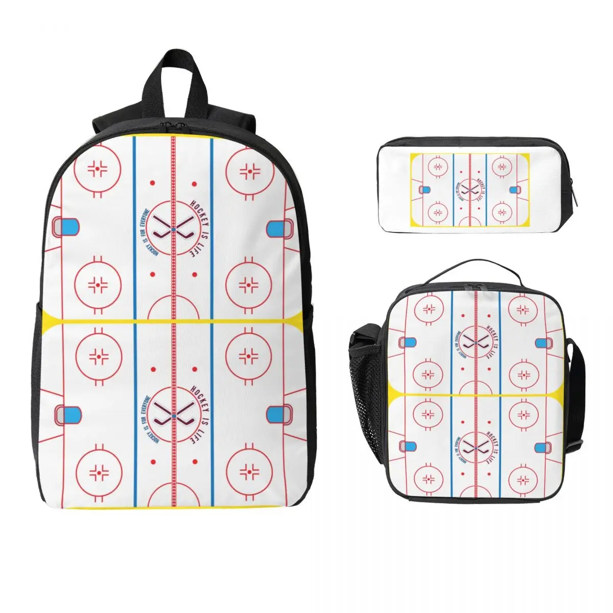 

Рюкзак Hockey Is Life Rink, студенческая сумка для книг для мальчиков и девочек, школьная сумка, компьютерные сумки на плечо, изолированная сумка для обеда 3 шт., пенал