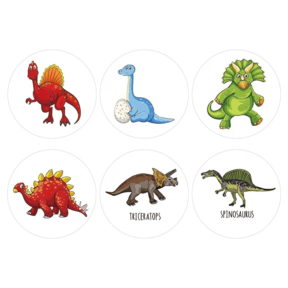 500pcs/roll Round Dinosaur Stickers for Kids Teacher Reward Stickers School Supplies Animal Incentive Sticker for Home