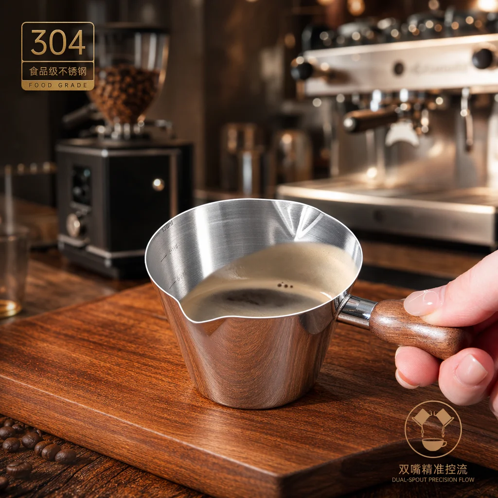 Food Grade 304 Stainless Steel Espresso Steaming Pitcher Latte Art Milk Jug with Non-Slip Handle & Drip-Free Spout for Home Cafe