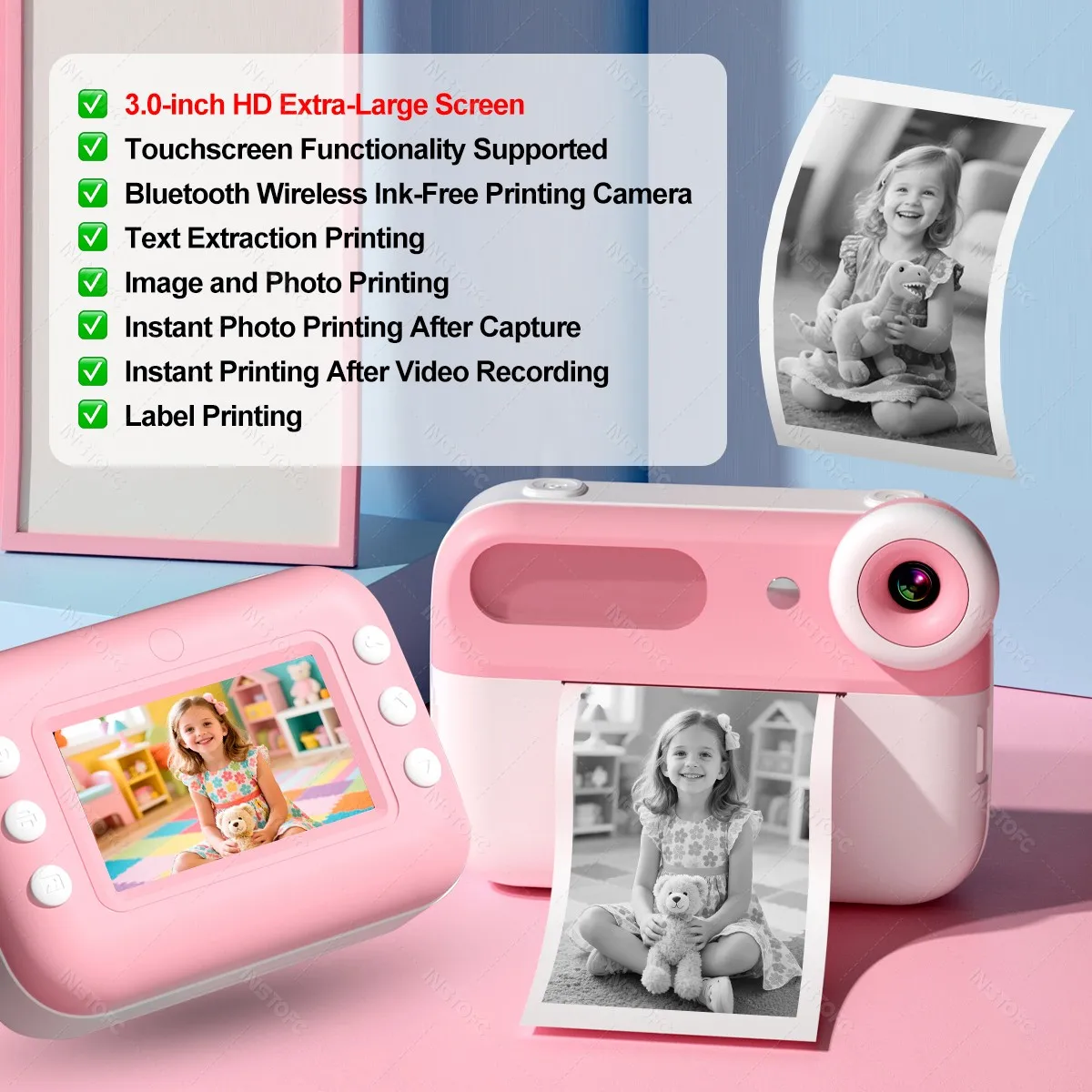 58 مللي متر الحرارية بلوتوث الأطفال طابعة الاطفال طباعة فورية كاميرا رقمية 3.0 "HD 1080P مسجل فيديو محمول هدية ل 6-12 #5