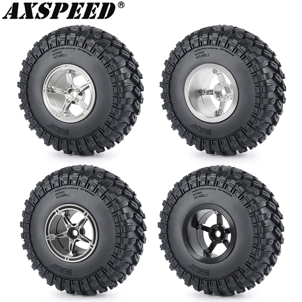 AXSPEED 2.2 비드락 휠 타이어, 1/10 RC 크롤러용 5 스포크 림, 액시얼 레이스 90048 90053 RBX10 TRX4 TRX6 업그레이드 부품