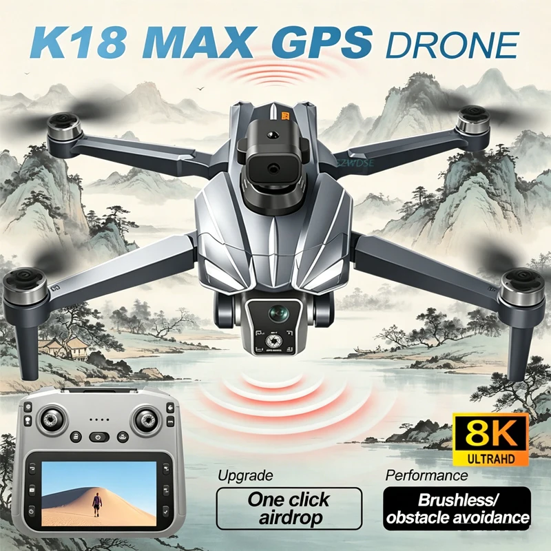NEW K18 Max GPS Drone 5G Wi-Fi FPV Dual 8K Camera Screen Controller One-Click Airdrop Obstacle Avoidance Brushless Smart Return