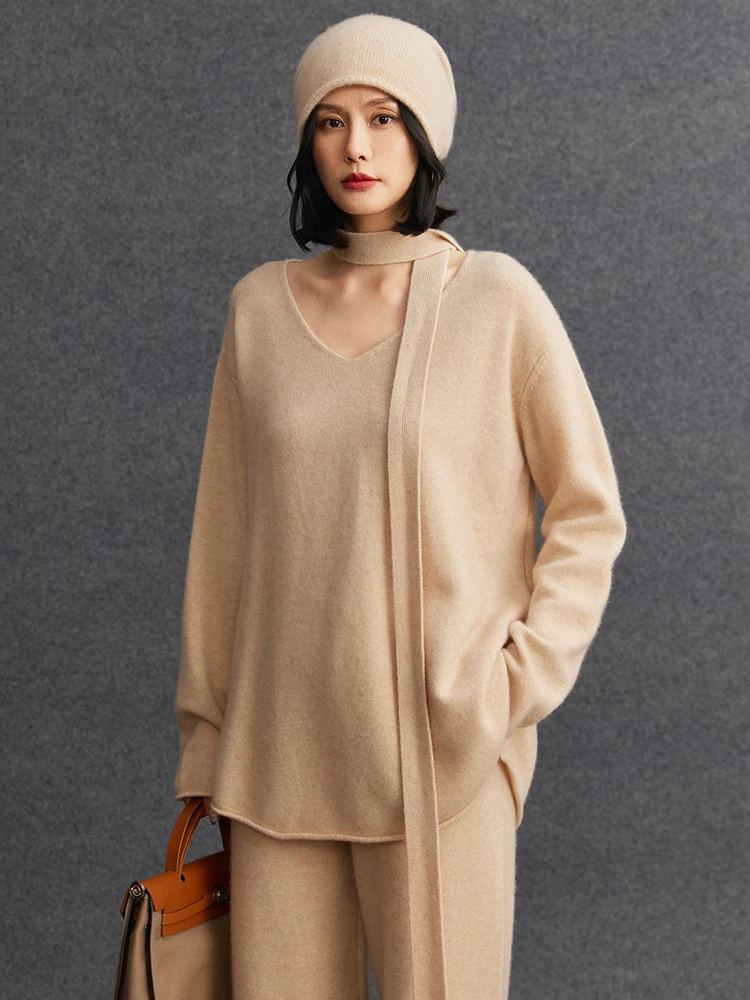 

2026 Autumn Winter Women's 100% Cashmere Sweater V-neck Pullover Cashmere Knit Thickness Tops Loose Style Casual Jacket Jumper