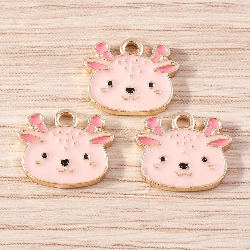 10pcs 15x13mm Cartoon Enamel Animal Deer Head Charms Pendants for Jewelry Making Earrings Necklace DIY Handmade Crafts Supplies