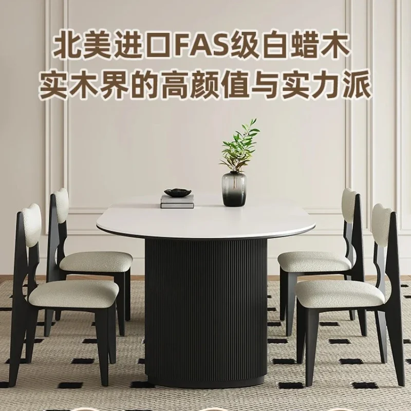 French retro solid wood rock board dining table and chair combination, cream style dining table rectangular and simple